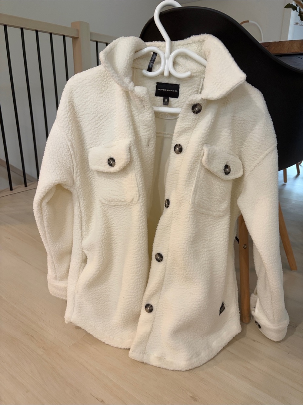 Silver Jeans Cream Sherpa Shacket Jacket